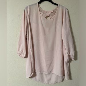 Charming Charlie Dusty Pink Fancy Sheer Lace Back Detail Blouse